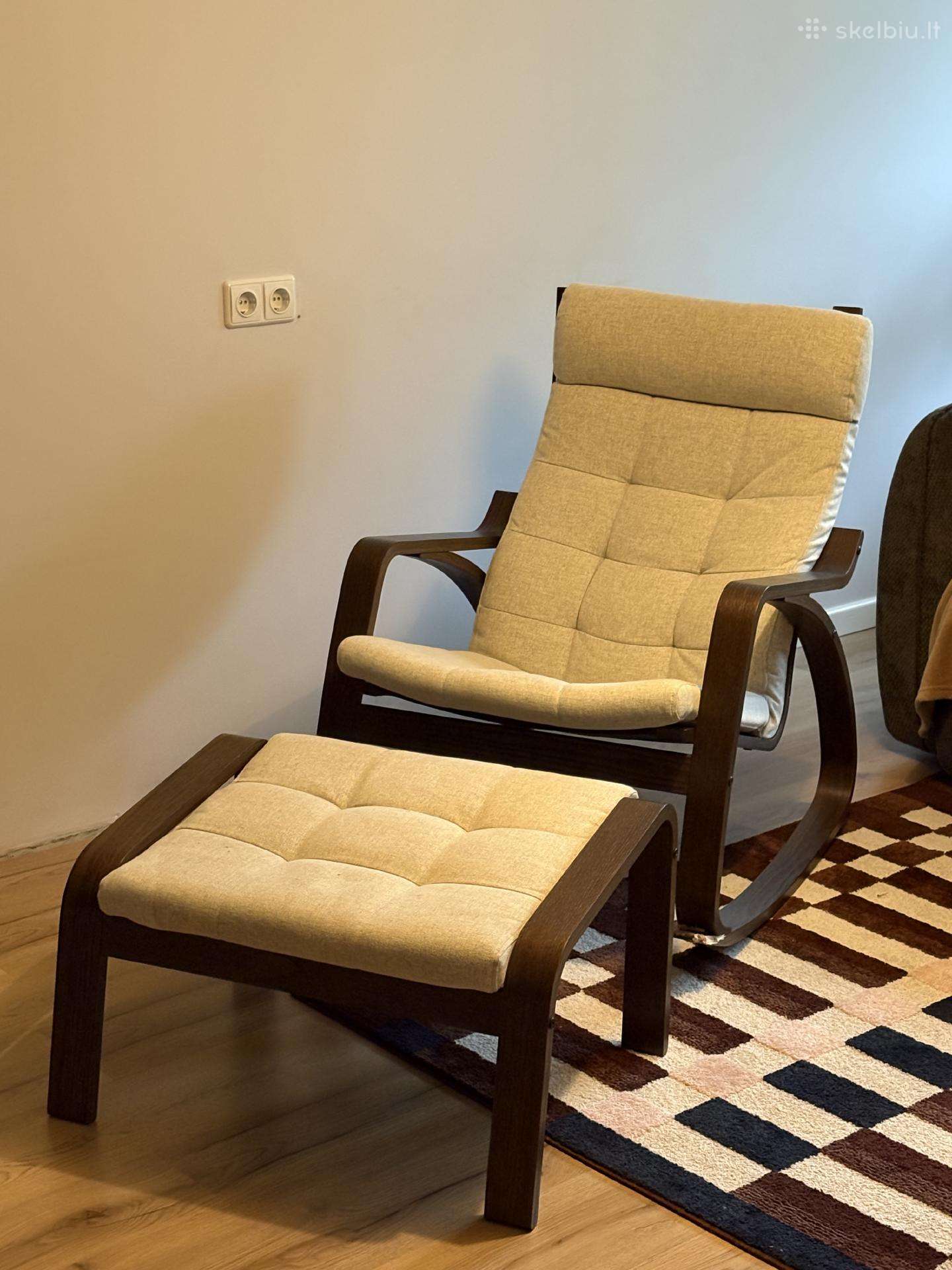 Ikea supamasis fotelis su kojų kėdute