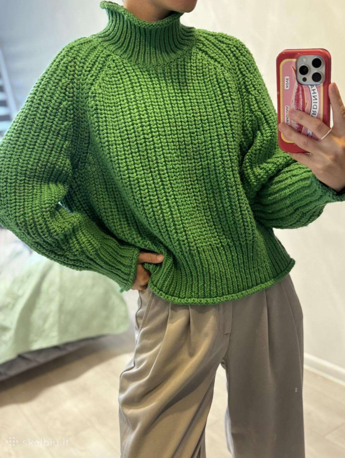H&m žalias megztinis aukštu kaklu