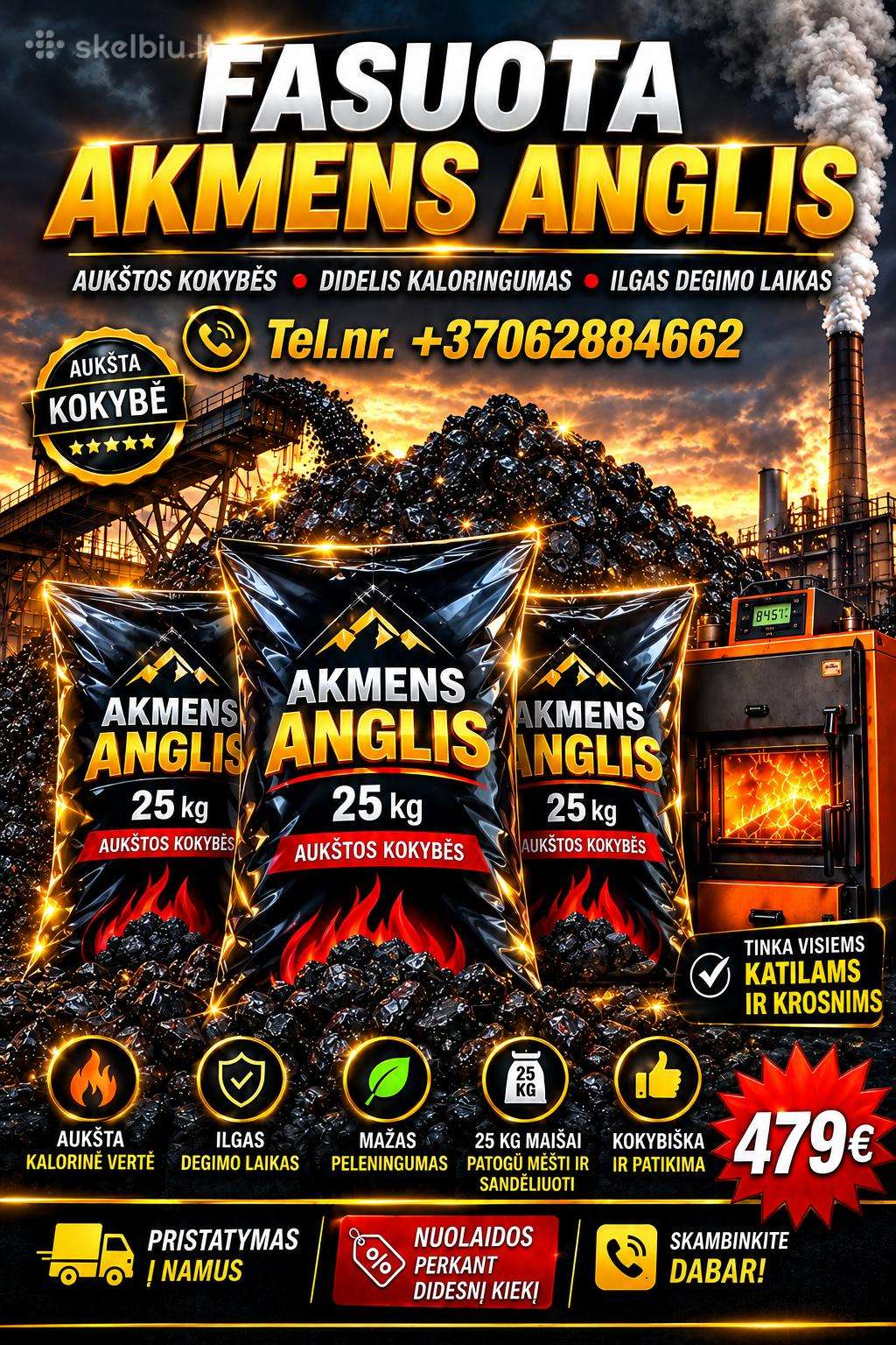 Visu rusiu fasuota akmens anglis