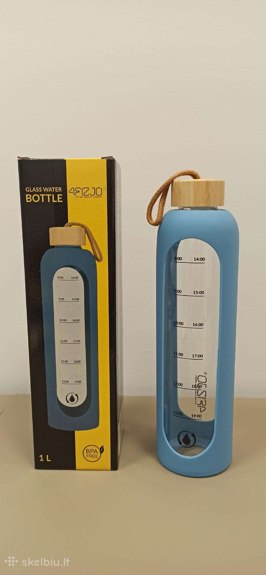 Stiklinė gertuvė 4fizjo, 1l, mėlyna