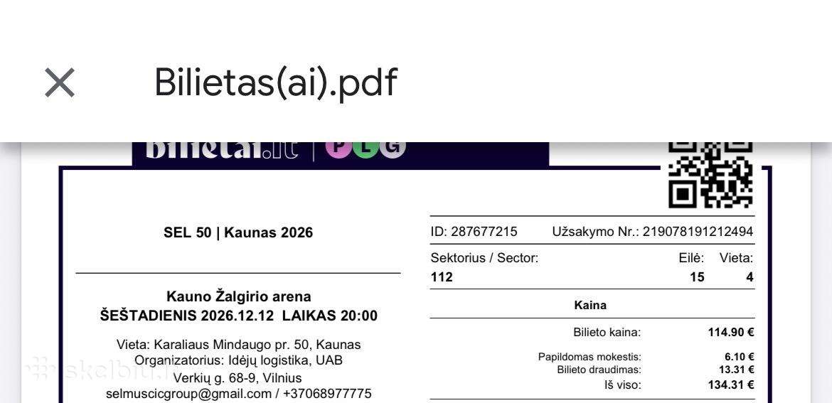 Parduodami du bilietai į Sel koncerta