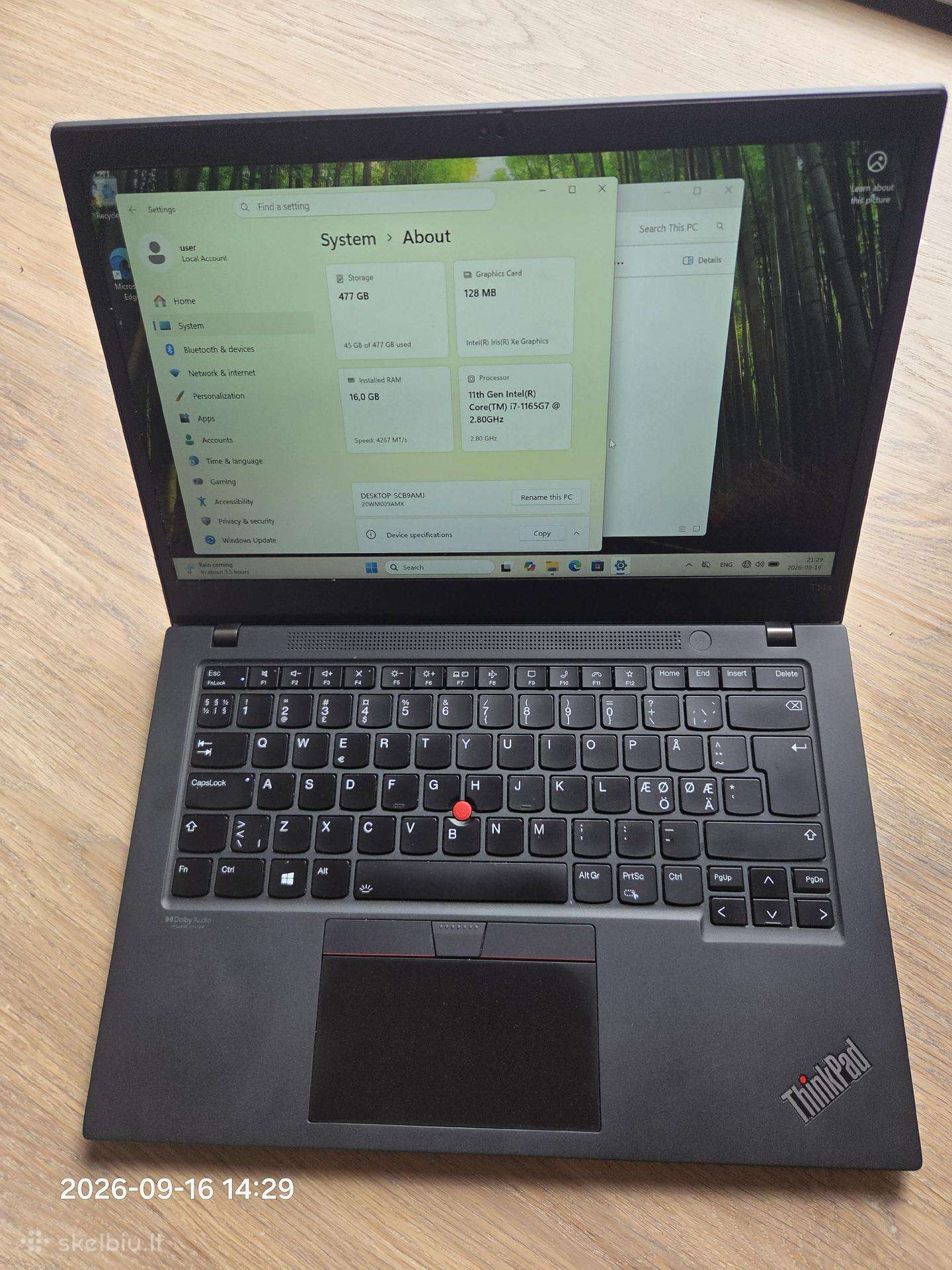 Lenovo T14s g2 intel i7-1165g7 16gb RAM 512 nvme