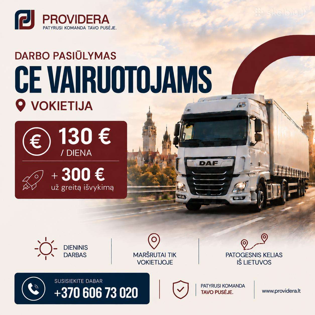 Darbas CE Vokietijoje 130 eur/d. + premija 300 eur