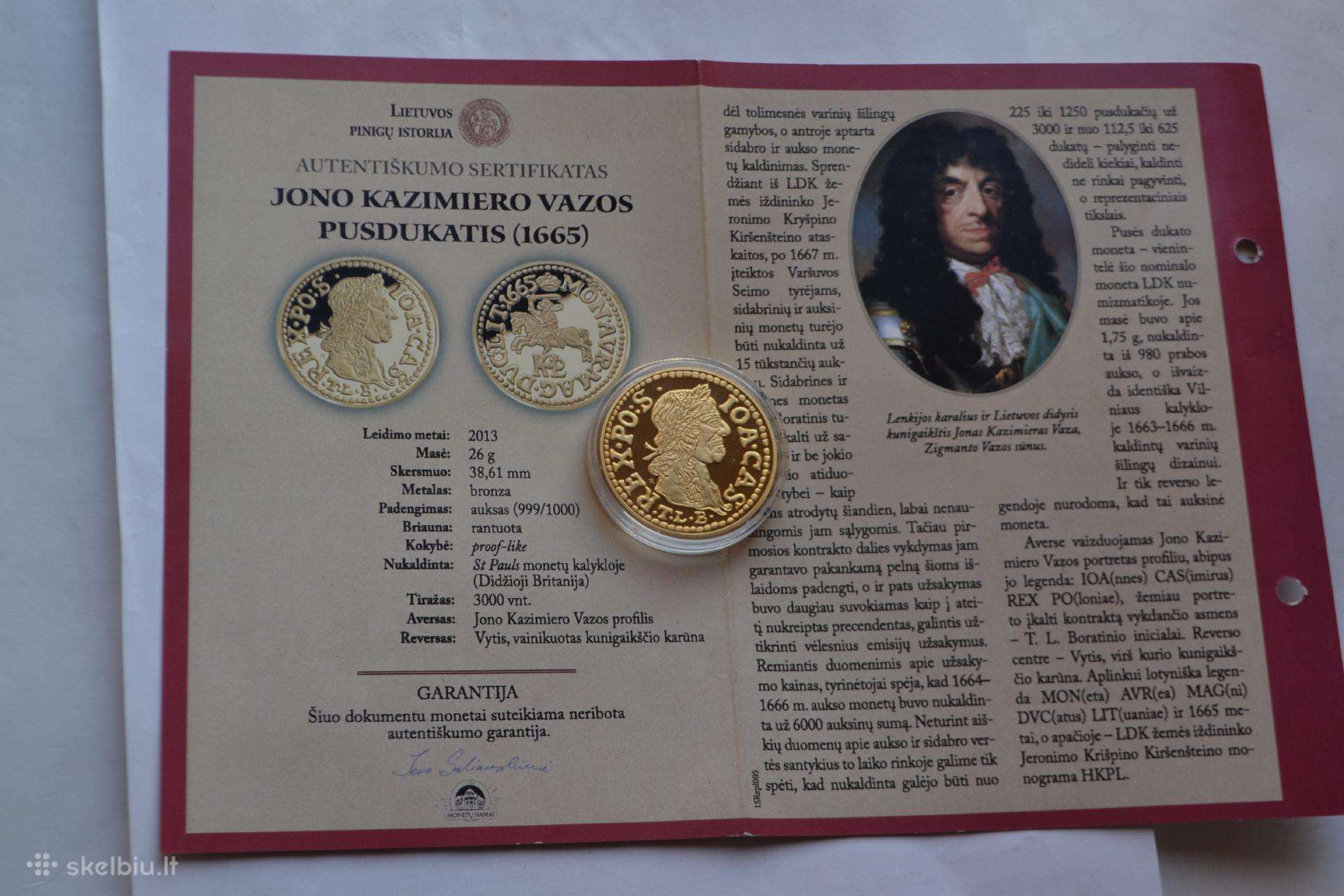 Jono Kazimiero Vazos pusdukatis 1665 m.