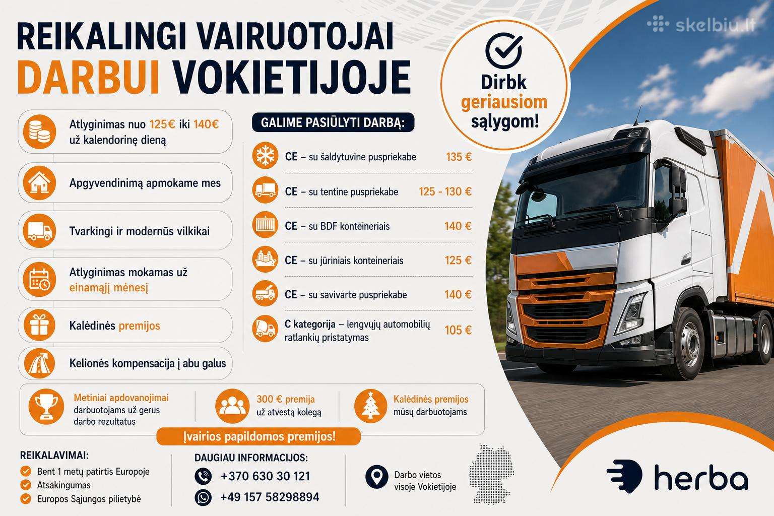 Reikalingi CE kat. vairuotojai Vokietijoje