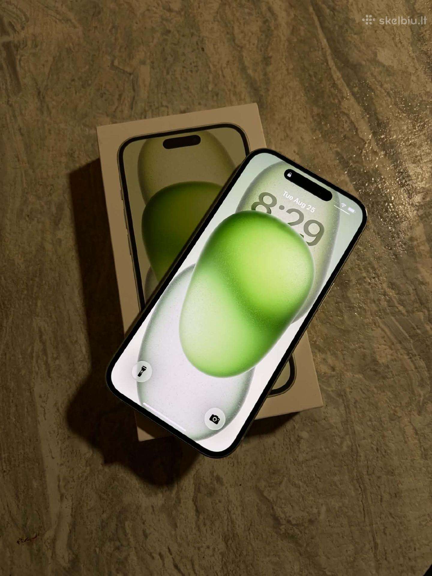 iPhone 15 green 128gb puikios bukles