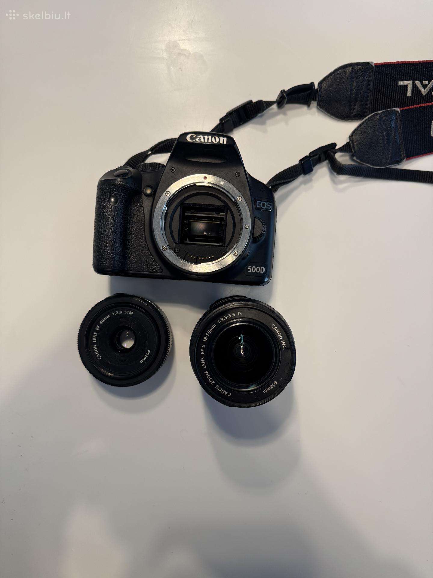 Canon EOS 500d + 2 objektyvai (18-55mm Is ir 40mm)