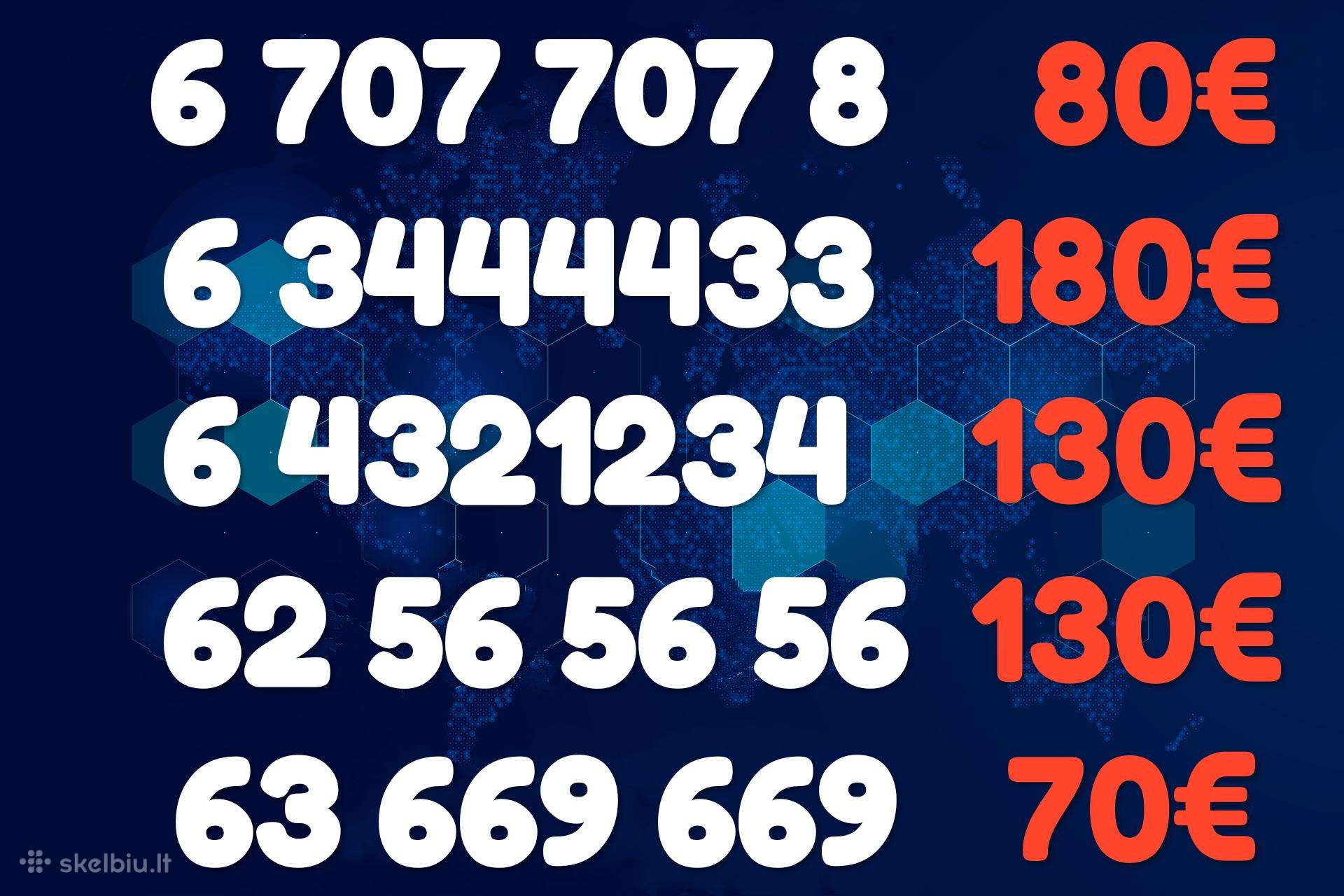 Gražus VIP numeris 6789 4444 707707 388883 4321234