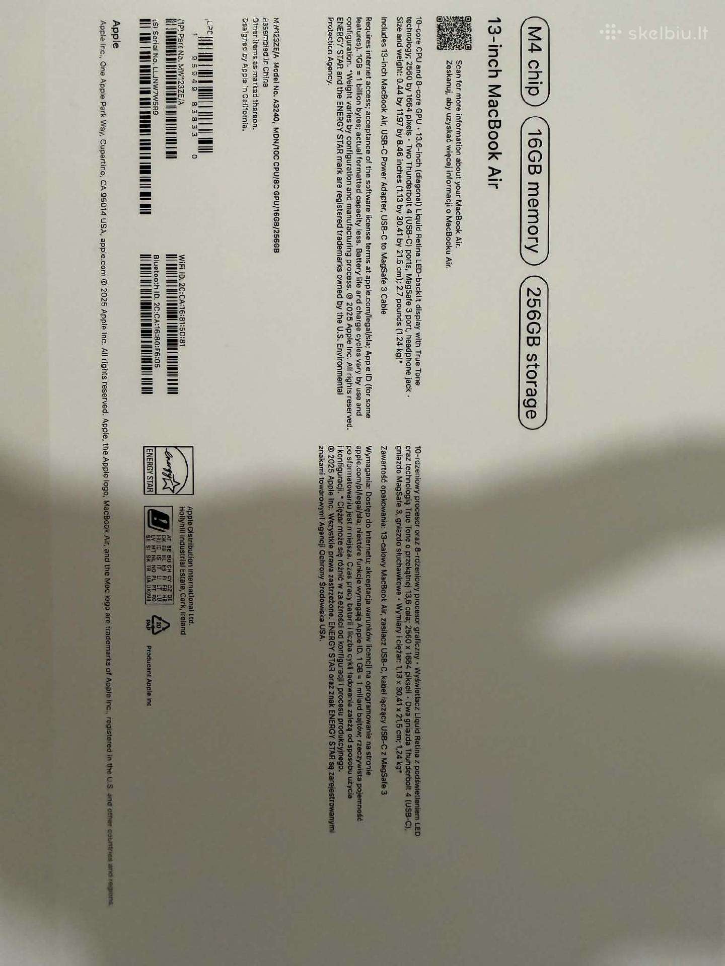 Mažai naudotas MacBook, 2025 metų, 800 eurų