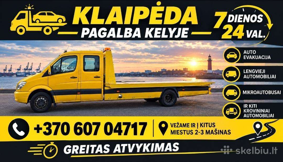Evakuatorius Klaipėdoje 24/7 Tralo paslaugos