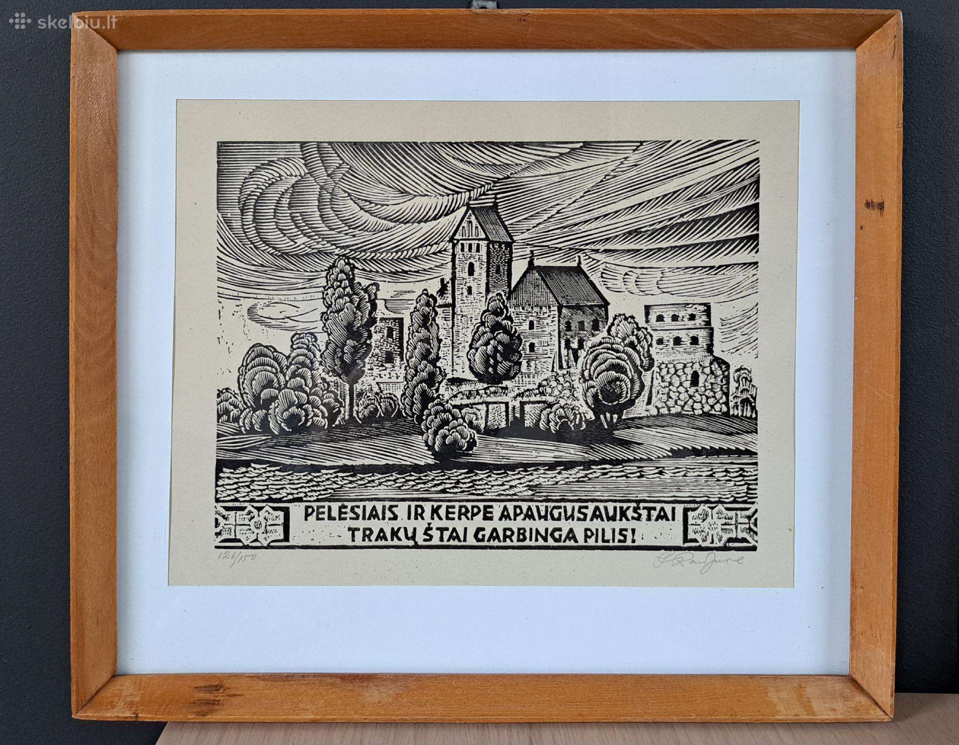 Petras Rauduvė „Trakų pilis“ linoraižinys