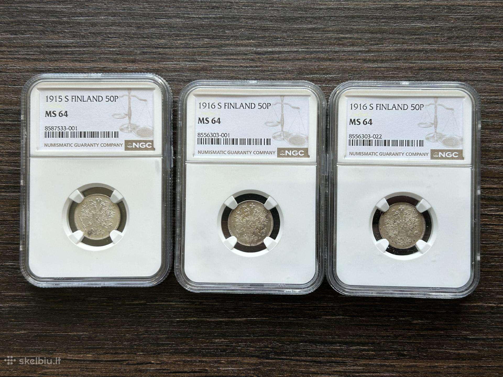 Suomija 50 Pennia 1915, 1916 Ngc Ms64