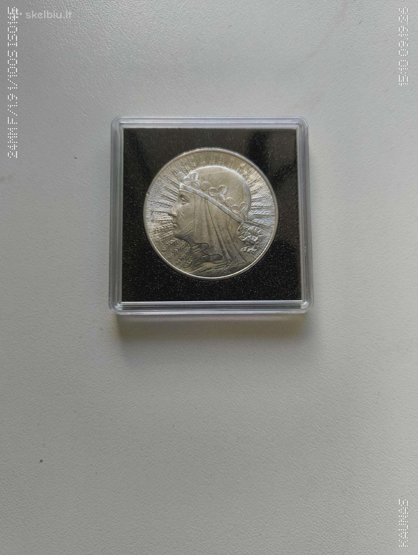 Moneta 10 Zlotų Original 1932 m. Sidabras Unc . Žr