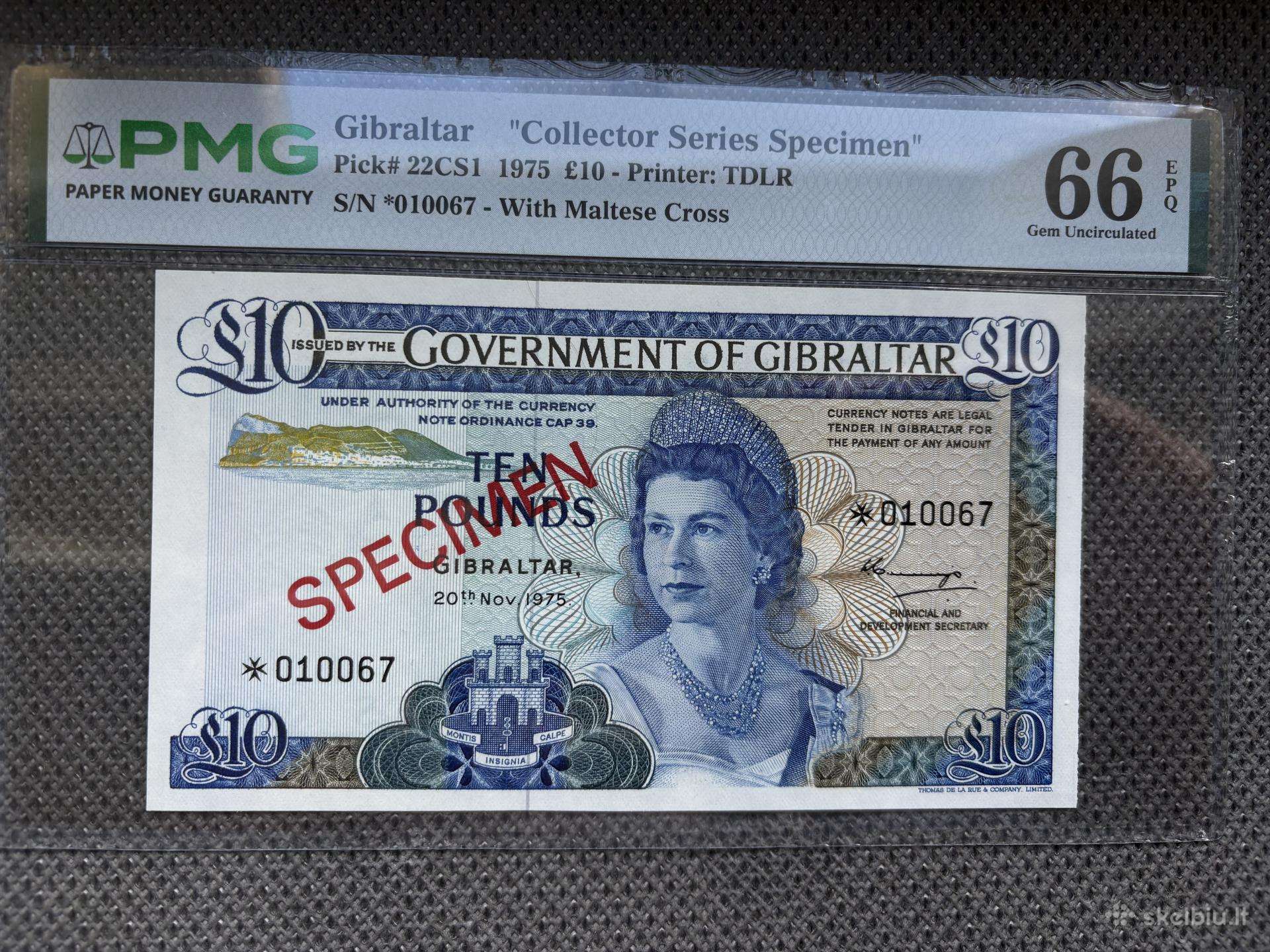 10 svarų 1975 m. Gibraltaras Pavyzdys