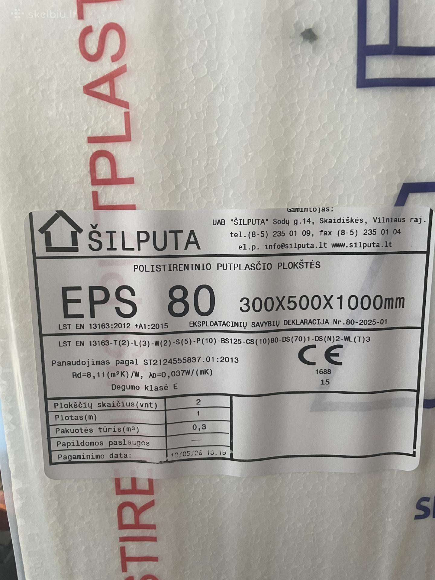 Parduodu putplastį Eps 80 (Šilputa) 300x500x1000