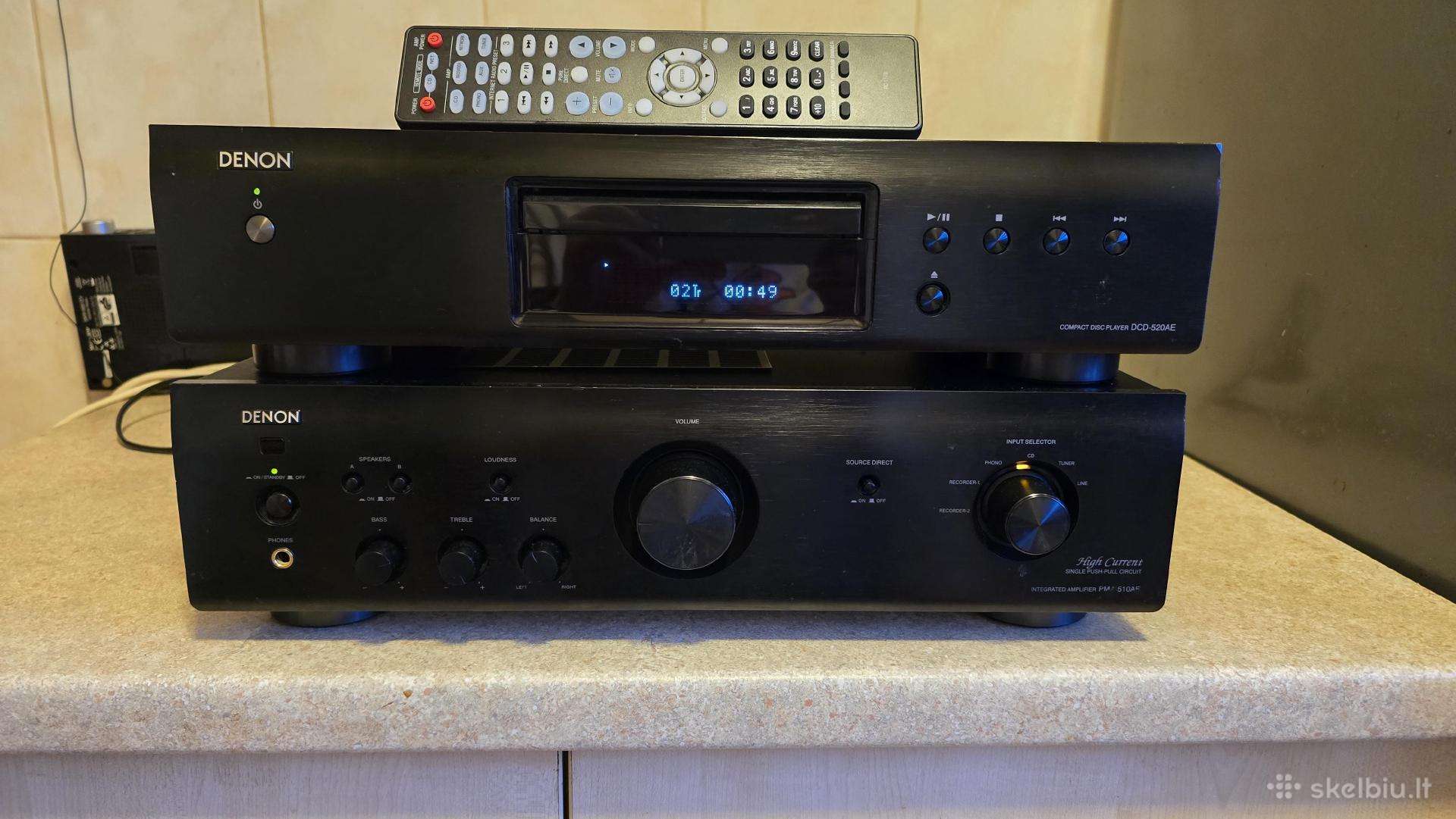 Denon stiprintuvas ir CD grotuvas. Yra distancinis