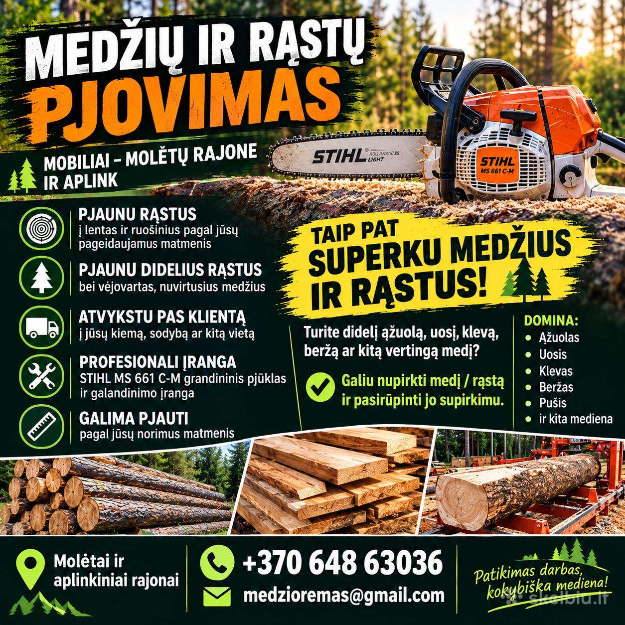 Medžių Pjovimas Ir Tvarkymas –Medienos supirkimas.