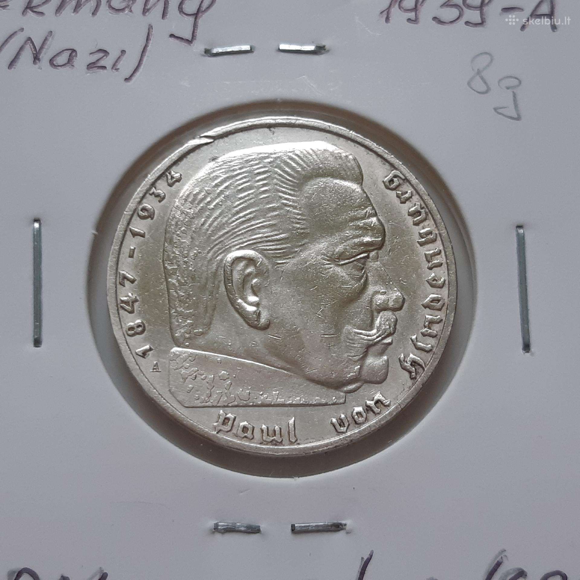 Vokietija 2 reichsmarkės sidabras 1939