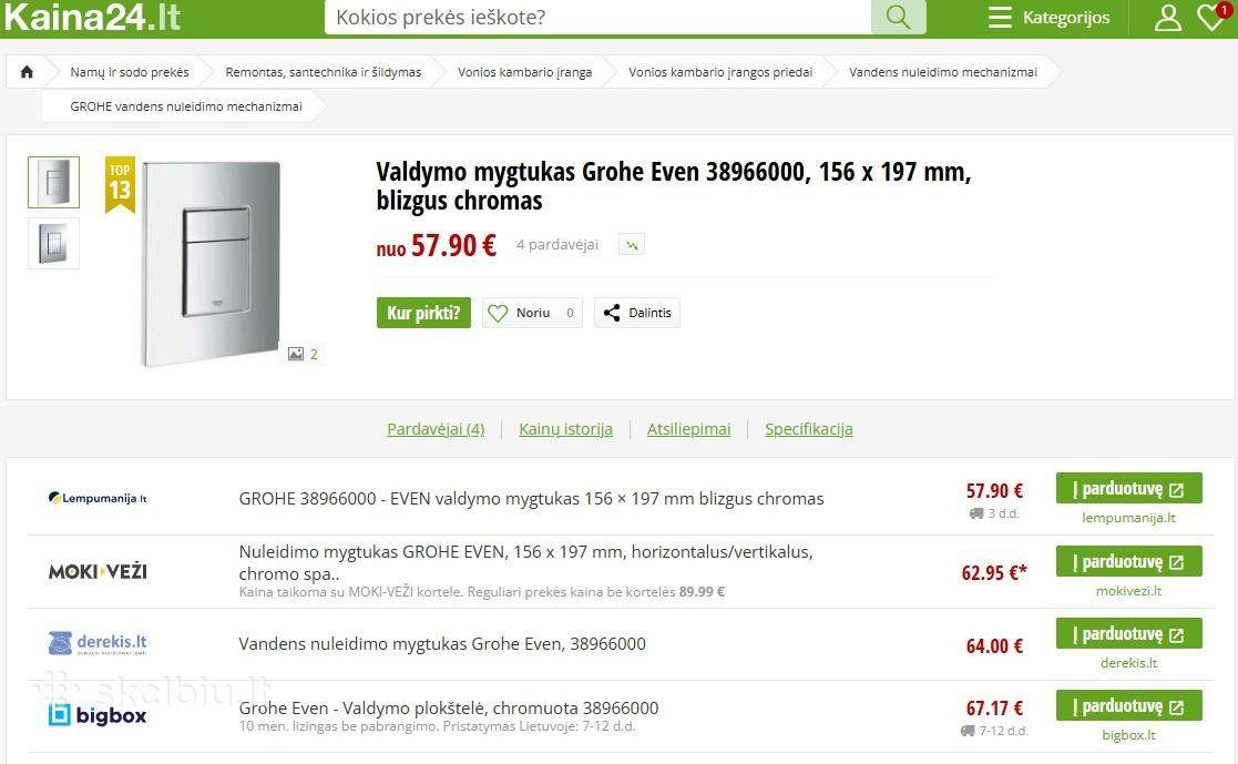 Valdymo mygtukas Grohe Even 38966000, 156 x 197 mm