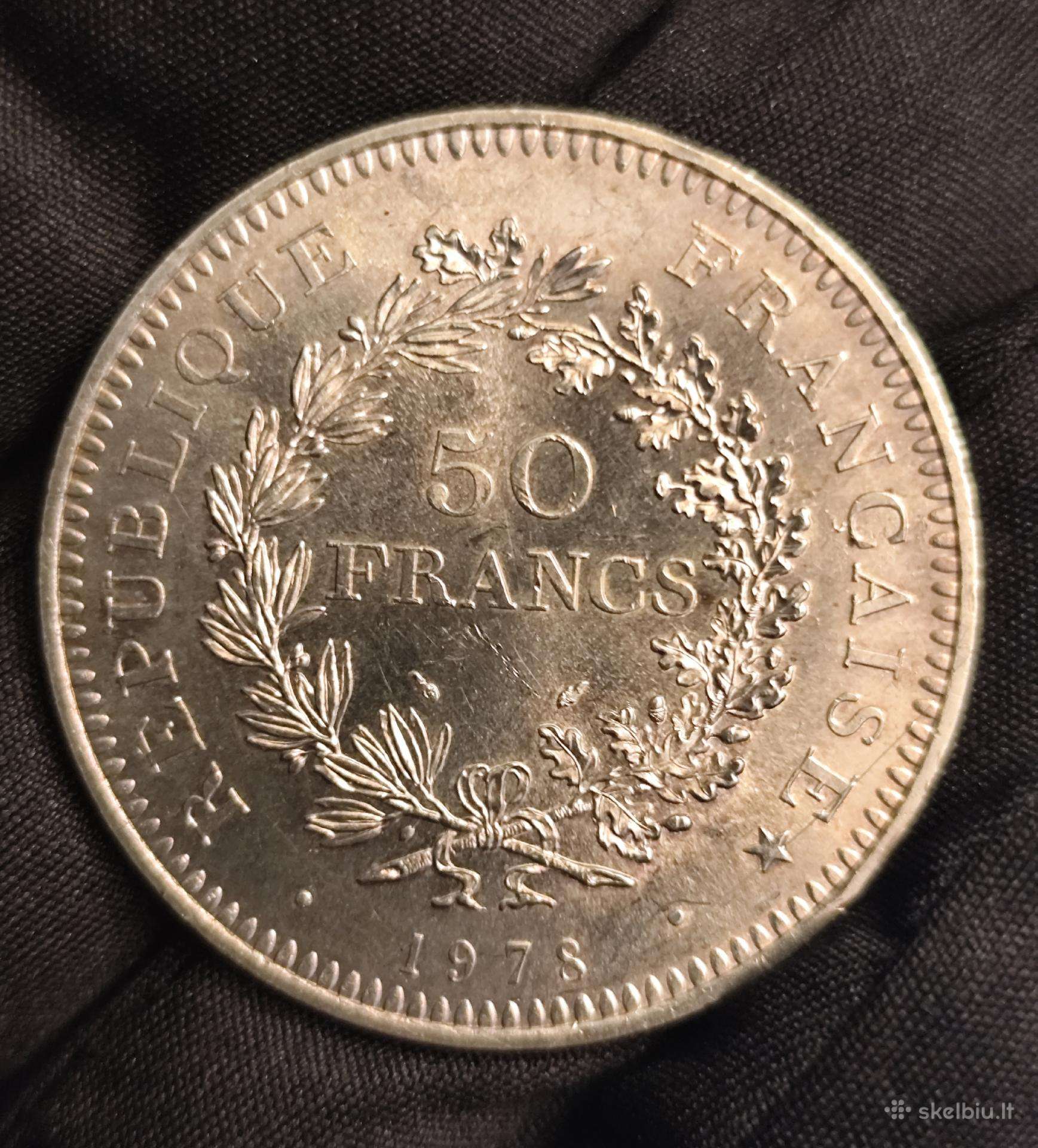 Prancūzija 50 frankų 1978. Unc. Sidabras.
