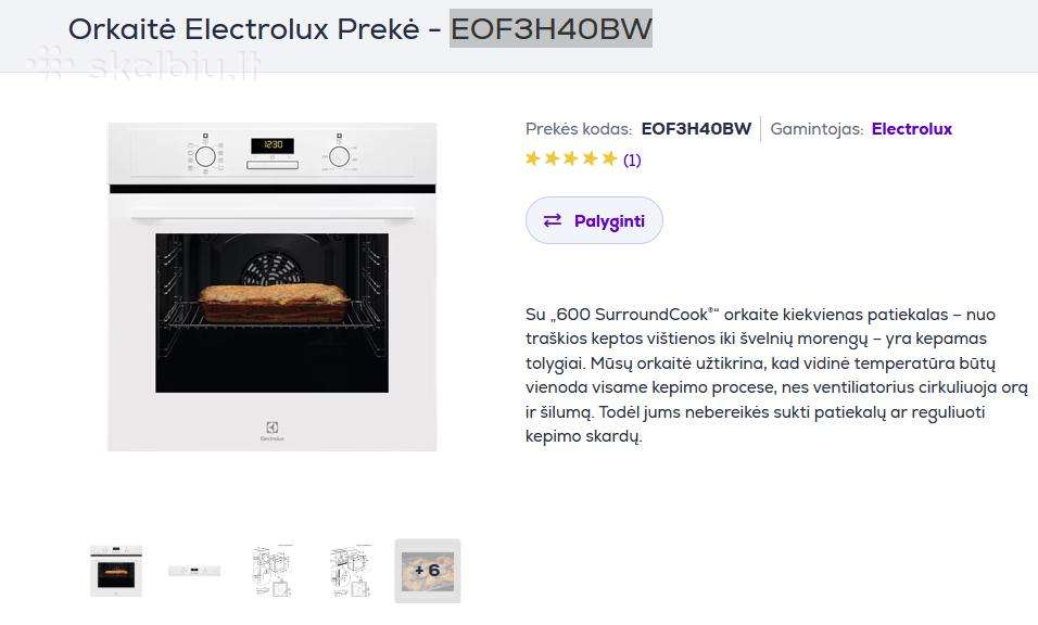 Nauja baltos sp. Orkaitė Electrolux Eoeof3h40bw