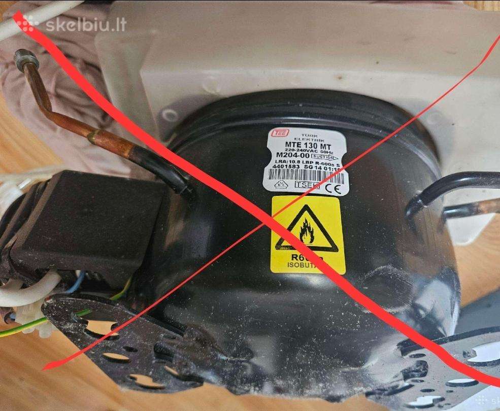 Šaldytuvo kompresorius. Reles. Termostatas