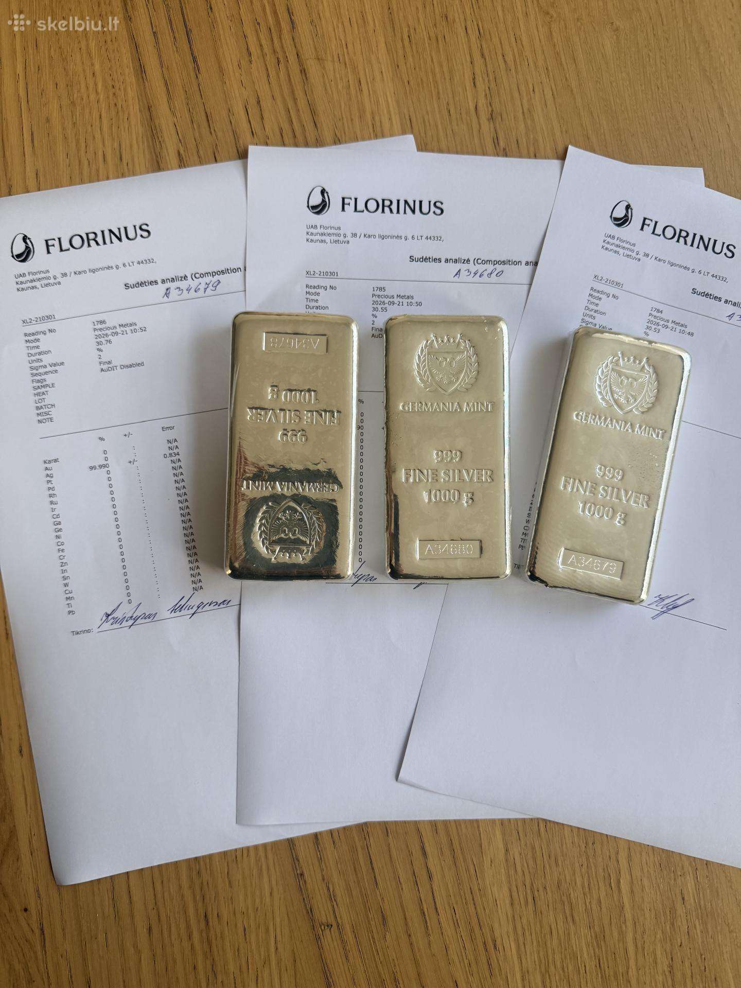 Investicinio sidabro luitai 1kg 999