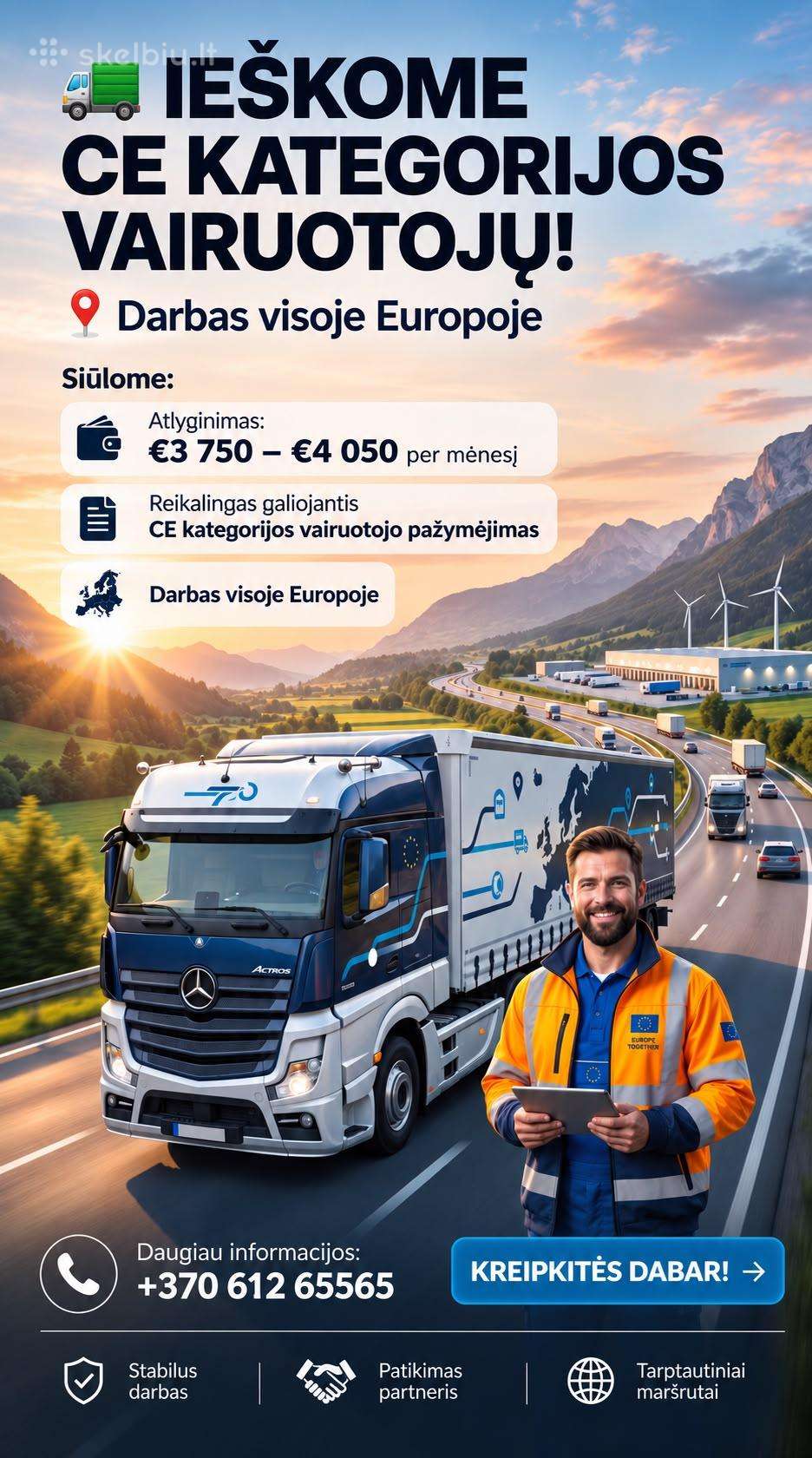 Ieškome CE kategorijos vairuotojų darbas Eu