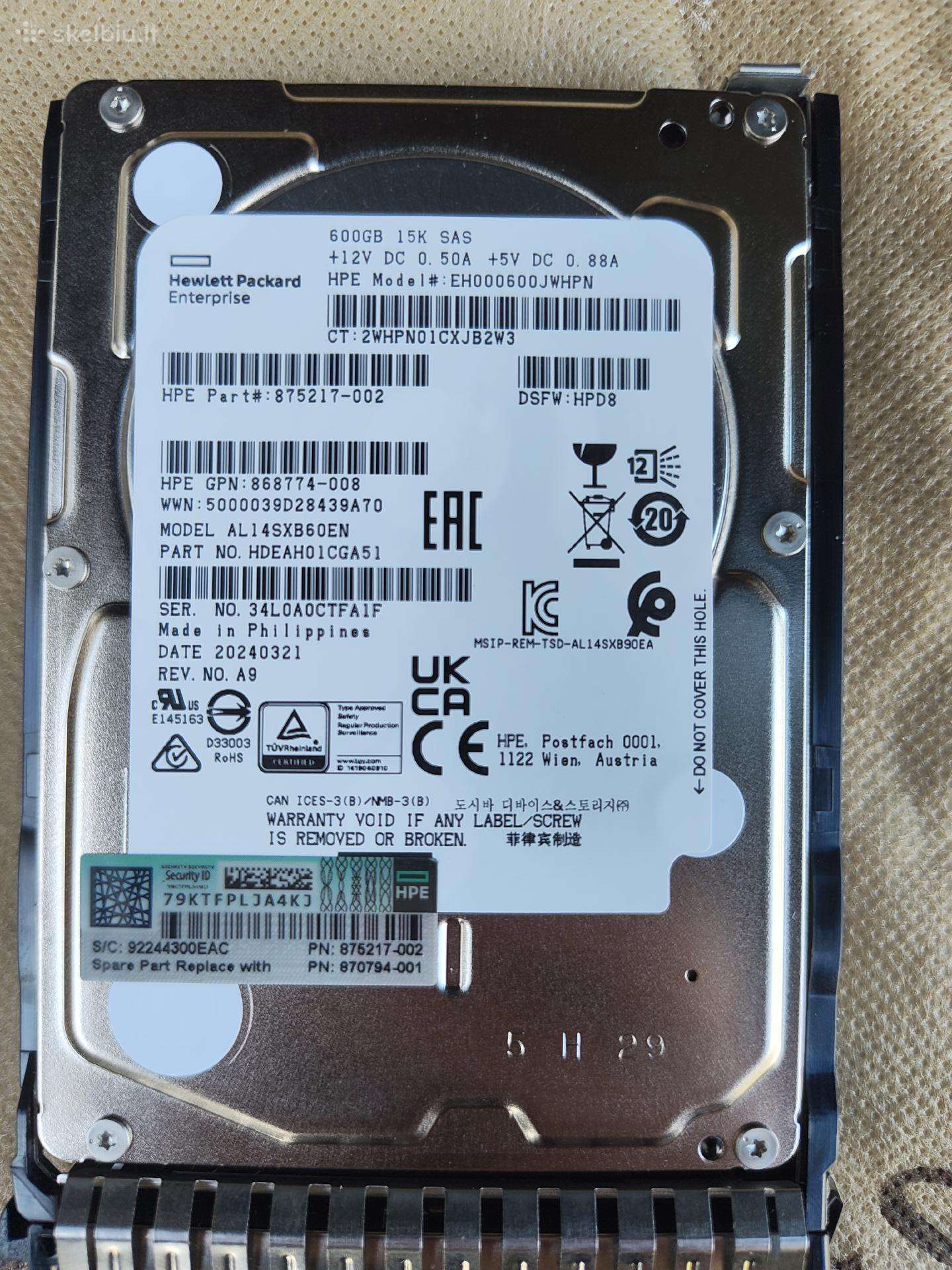 Server 2.5 Sas HDD 600gb 15k Hp