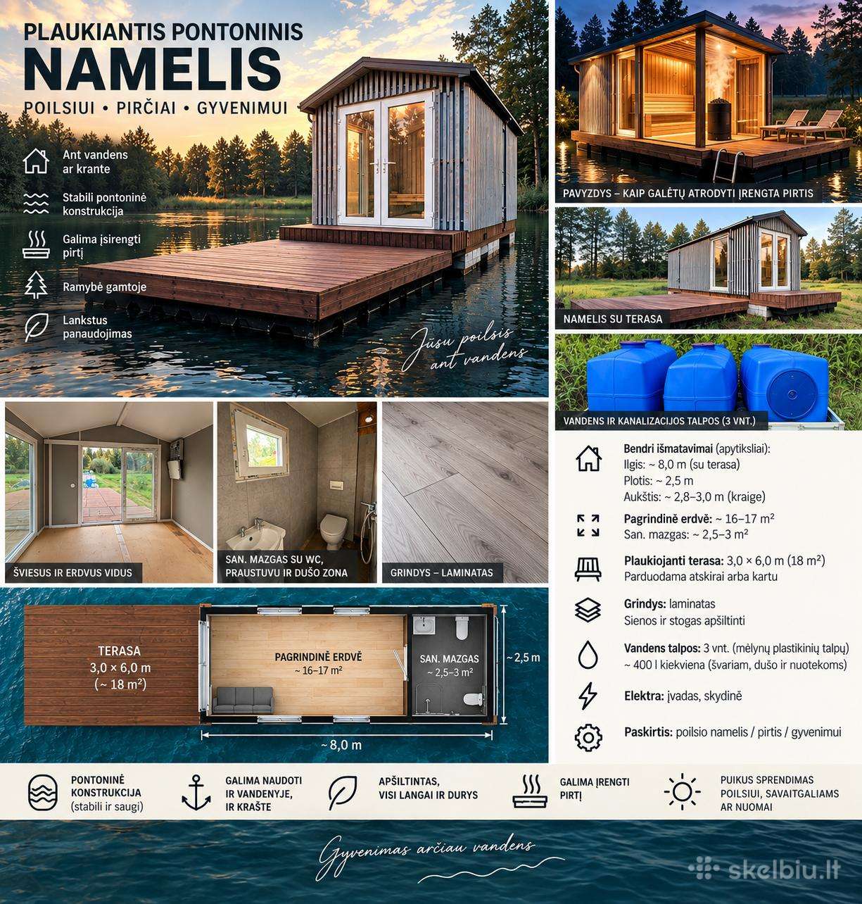 Modulinis pontoninis namelis / pirtis + terasa