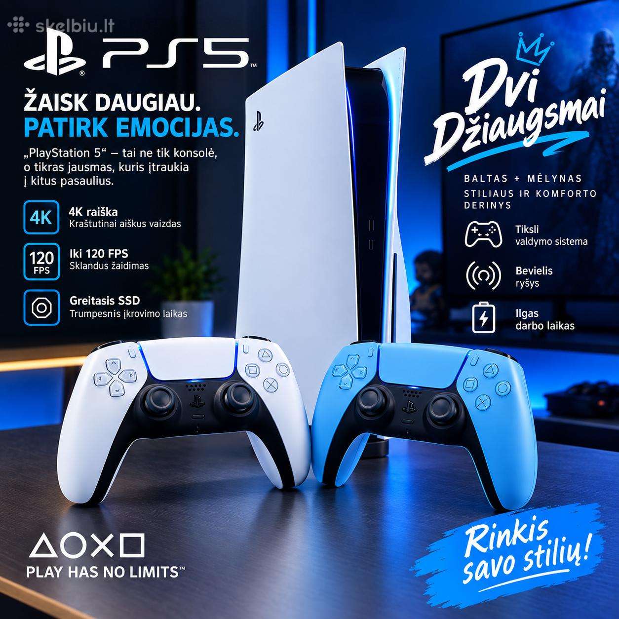 Playstation 5+2 pulteliai Balta + Mėlyna