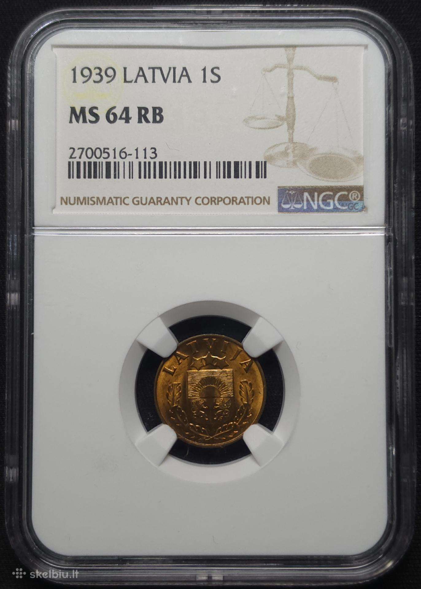 1 santimas, Latvija (1939 m.) (Ngc Ms 64 Rb)