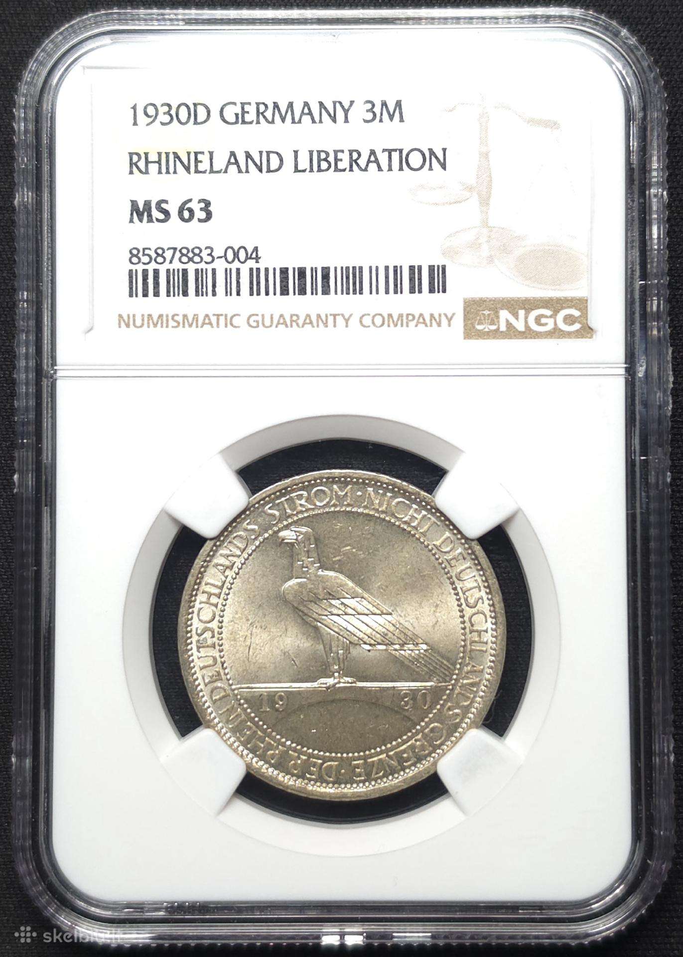 3 Reichsmarkės, 1930 D, Ngc Ms63
