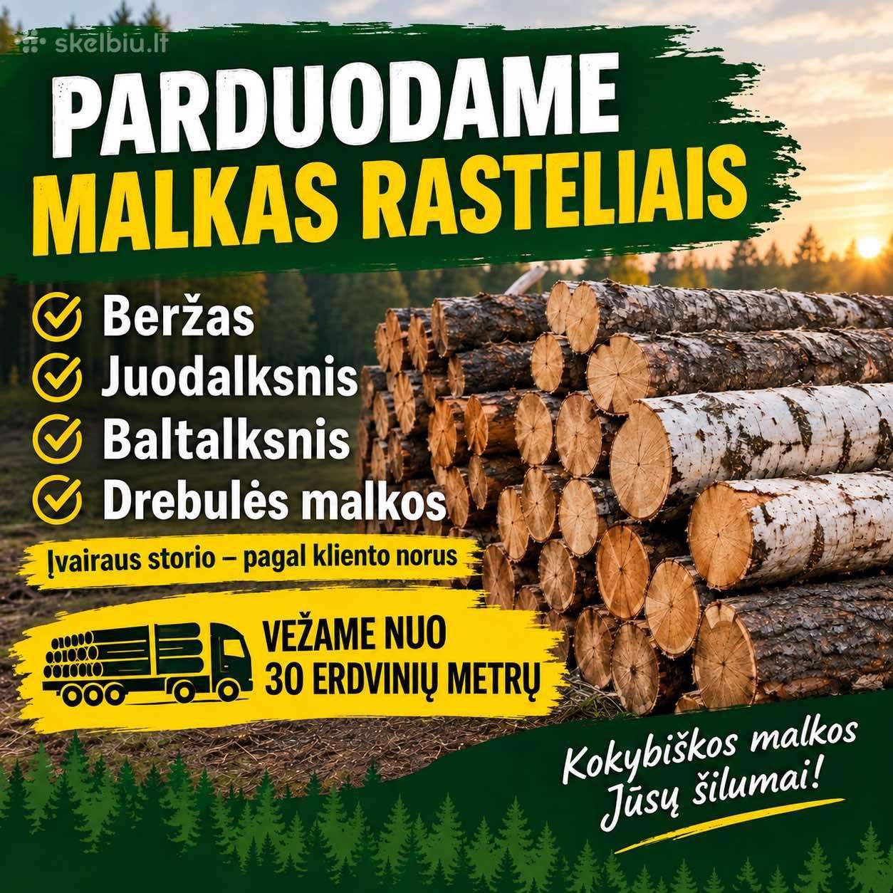 **Parduodame malkas rasteliais **