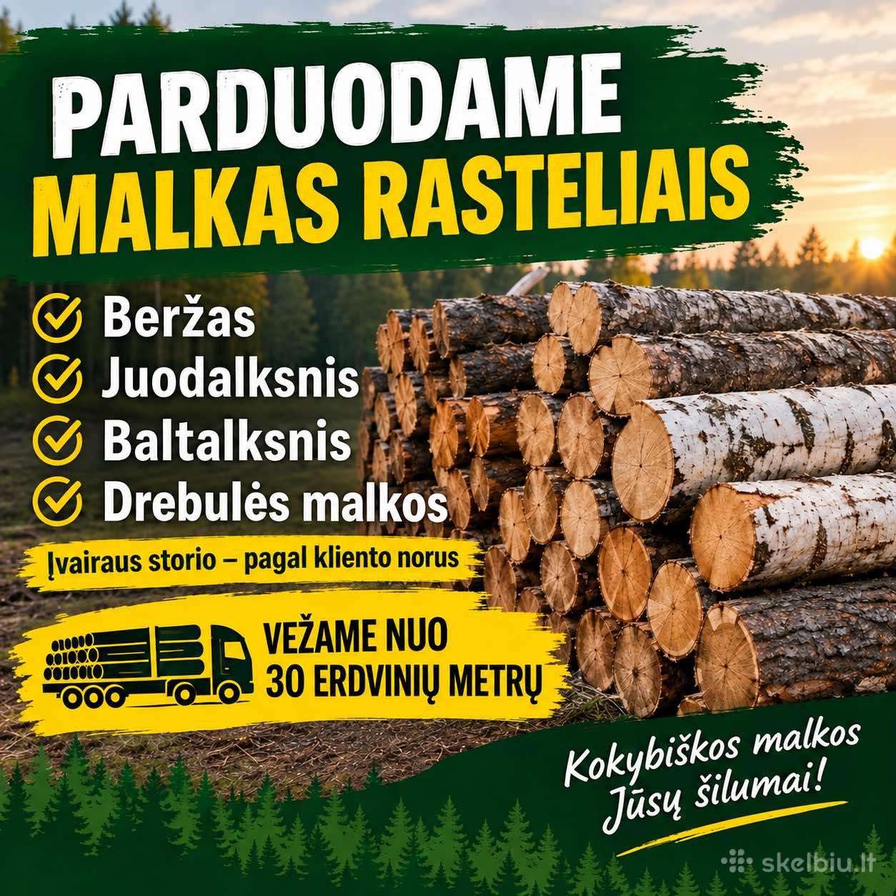 **Parduodame malkas rasteliais **