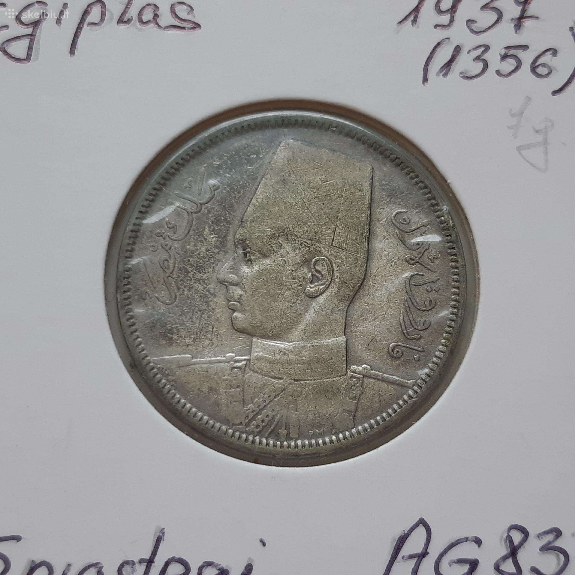 Egiptas 5 piastrai sidabras 1937