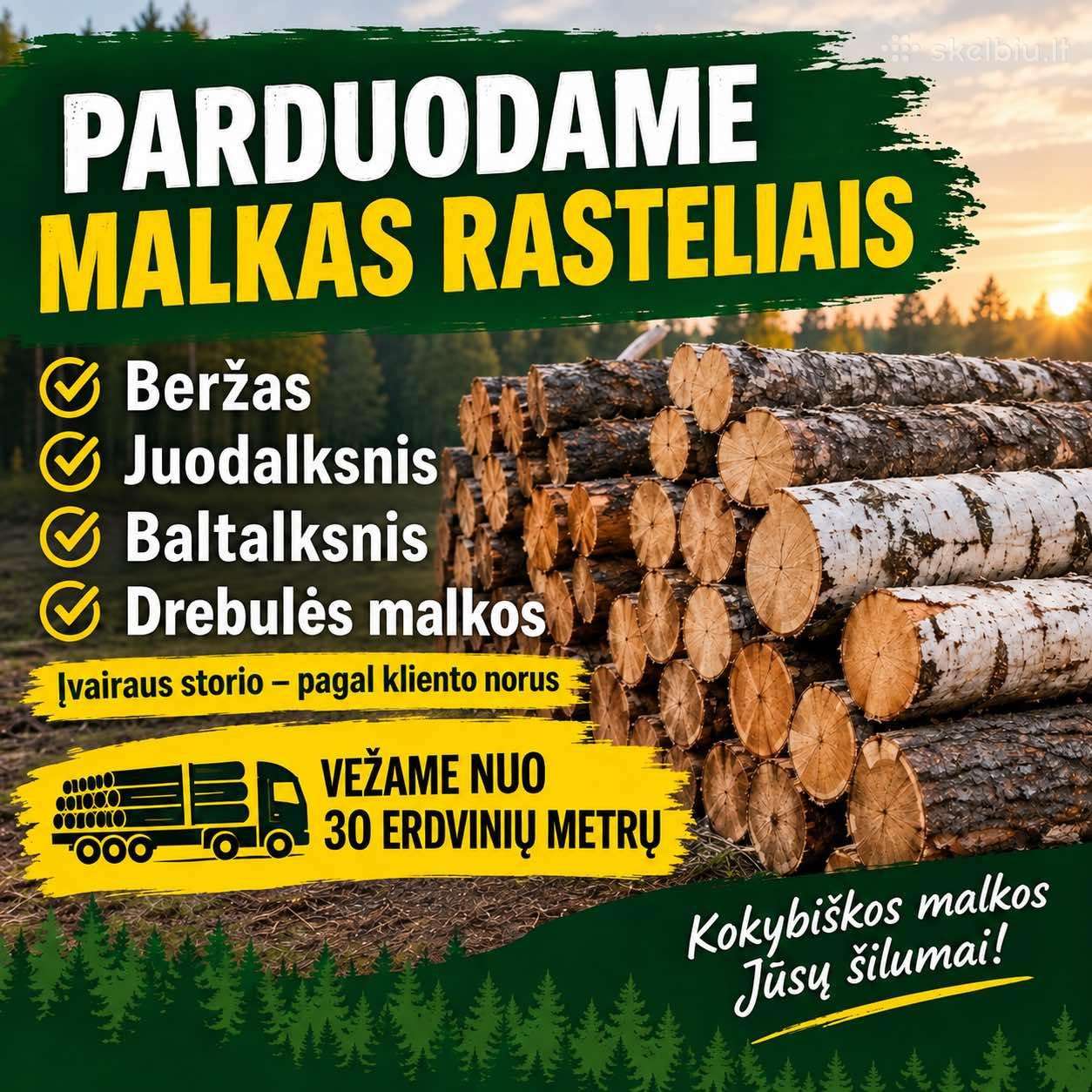 **Parduodame malkas rasteliais **