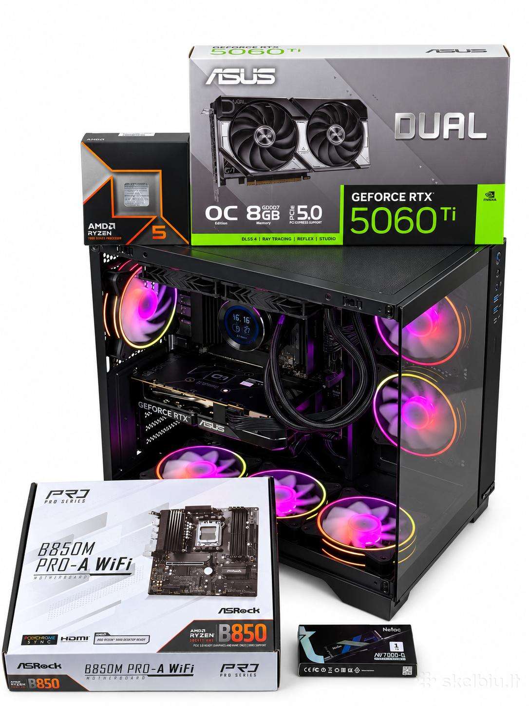 Naujas Žaidimų Pc Rtx 5060ti Ryzen 5 9600x Ddr5