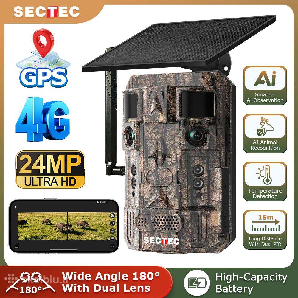 Medžioklinė kamera 4G 24mp Dual Len+ai+GPS+no-glow