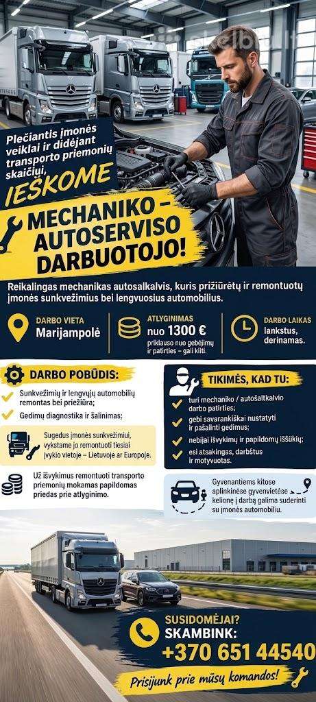 Ieškomas Mechanikas-autošaltkalvis