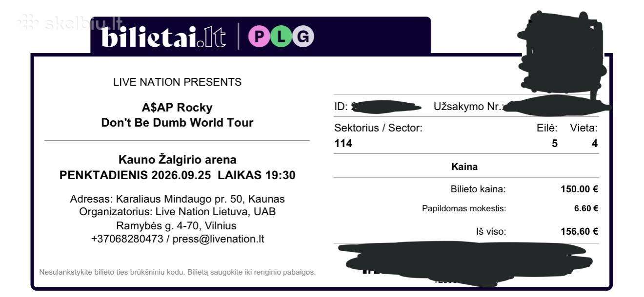 Parduodu Asap Rocky bilietą