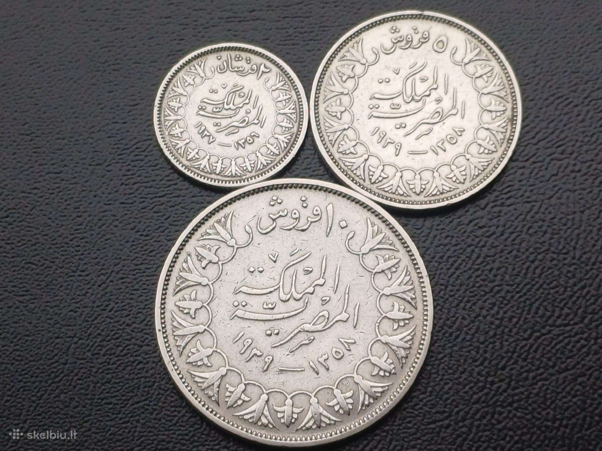 2,5,10 piastrų 1937-42m. Egiptas sidabras 835