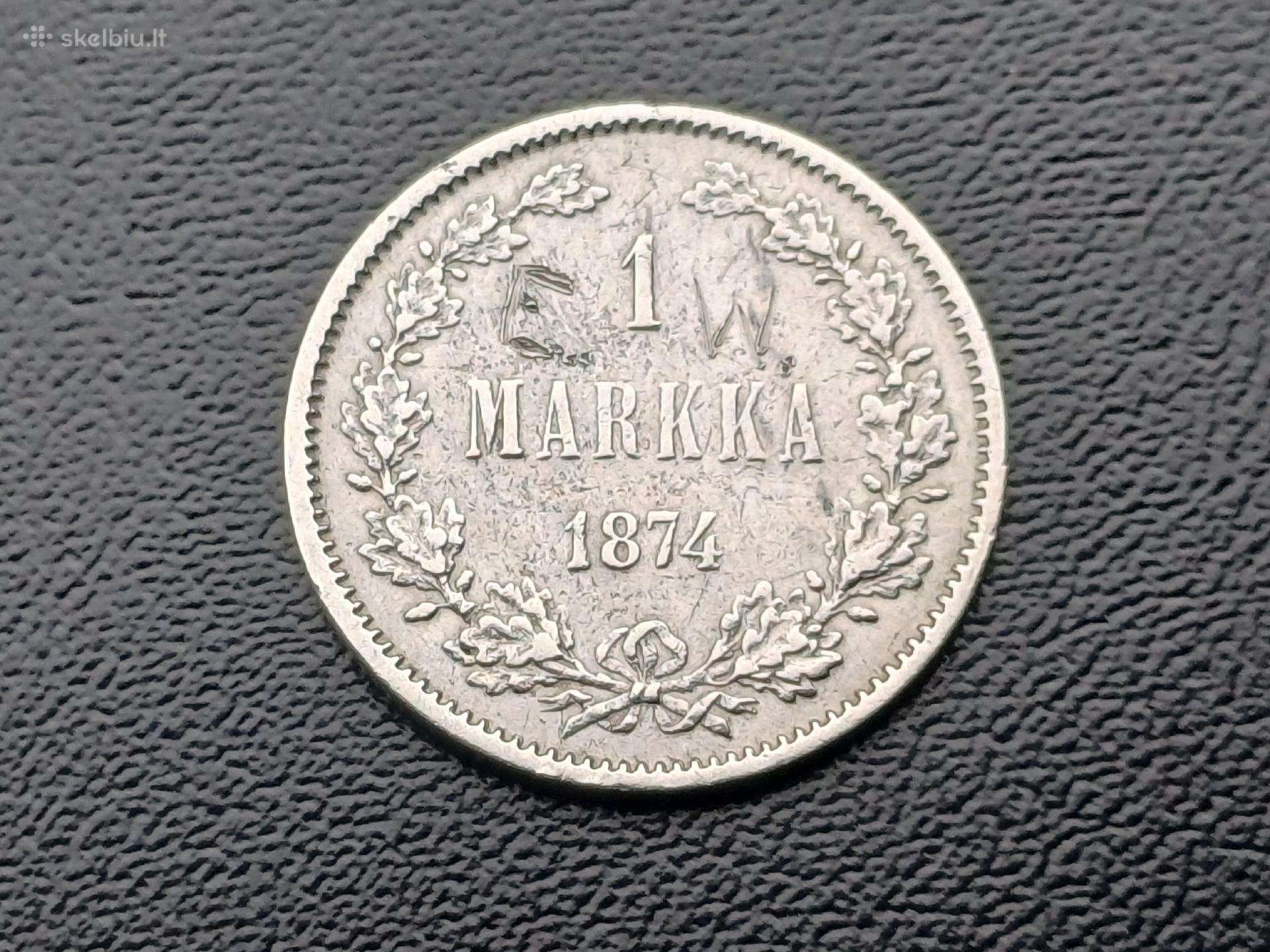 1 marke 1874m. Suomija sidabras