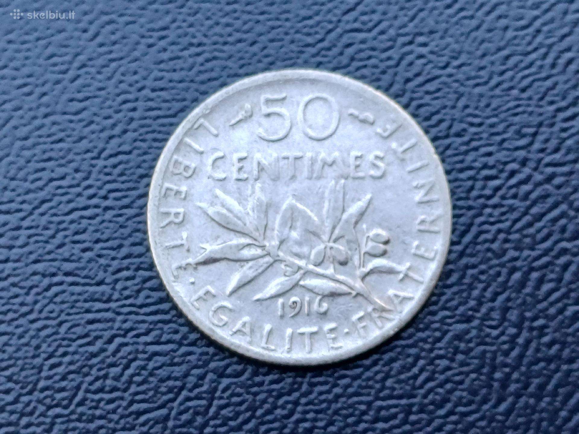 50 centimų 1916m. Prancūzija sidabras