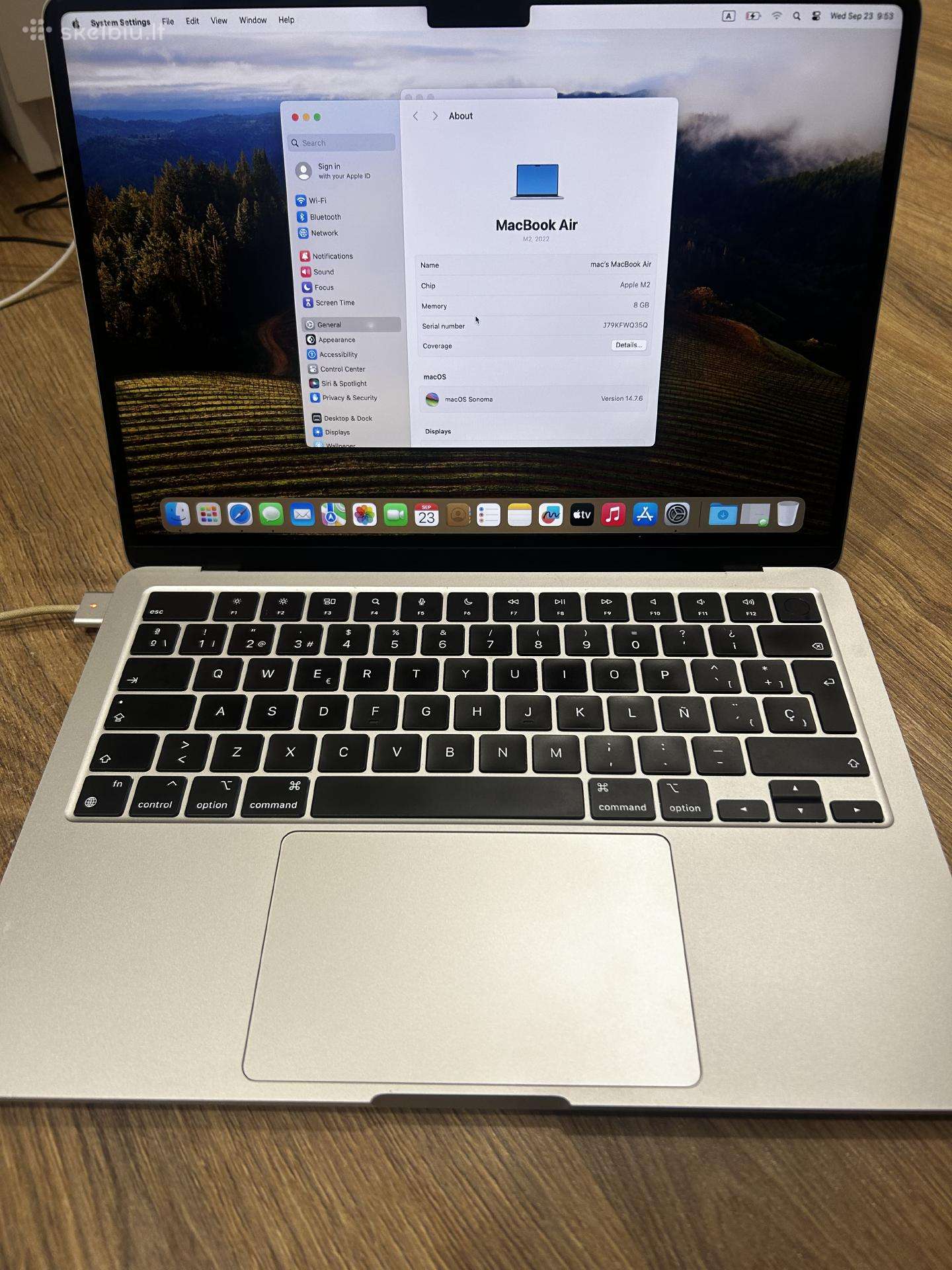 Mackbook Air M2 256gb 8gb RAM, battery 95