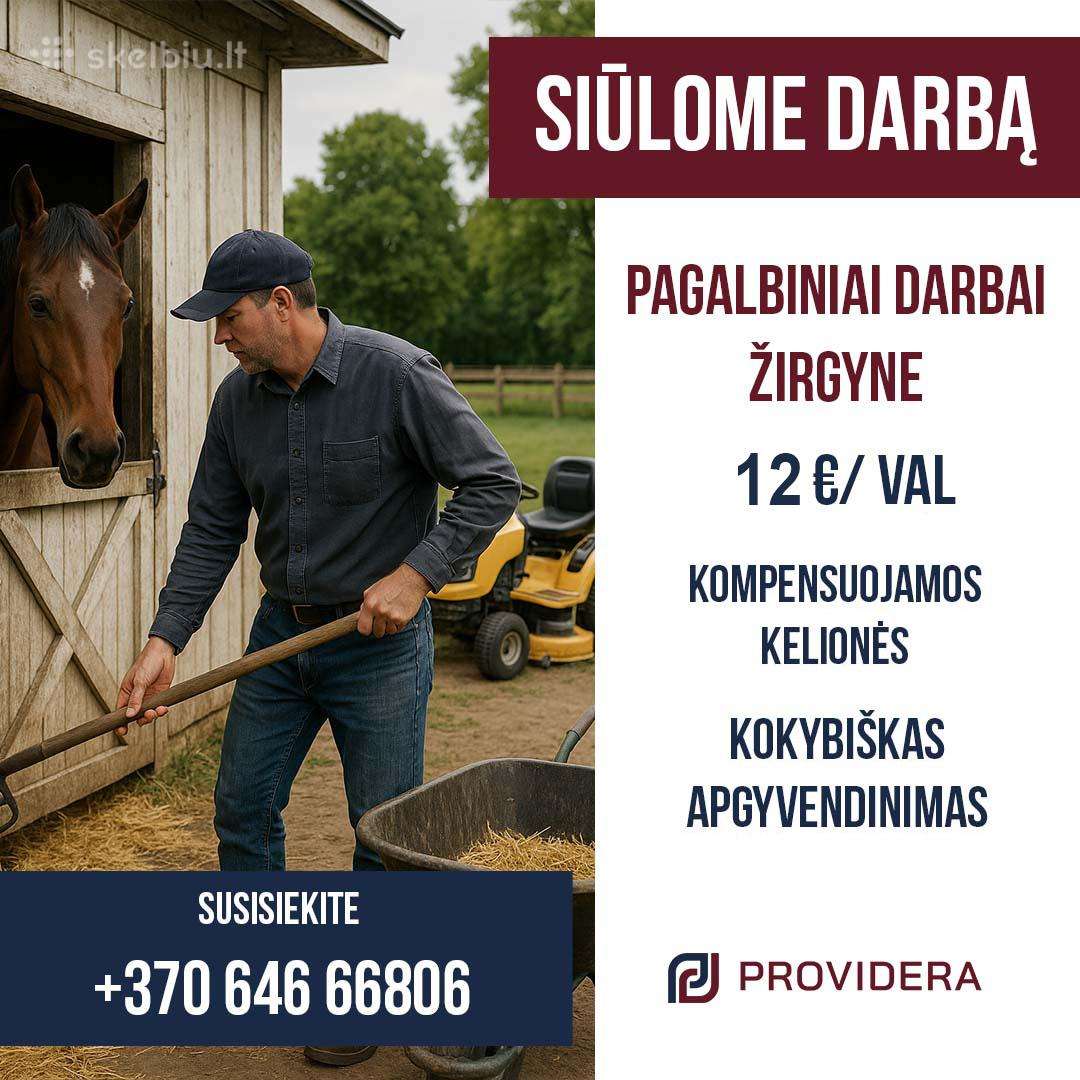 Darbas Žirgyne 2300-2600 €/mėn. į rankas