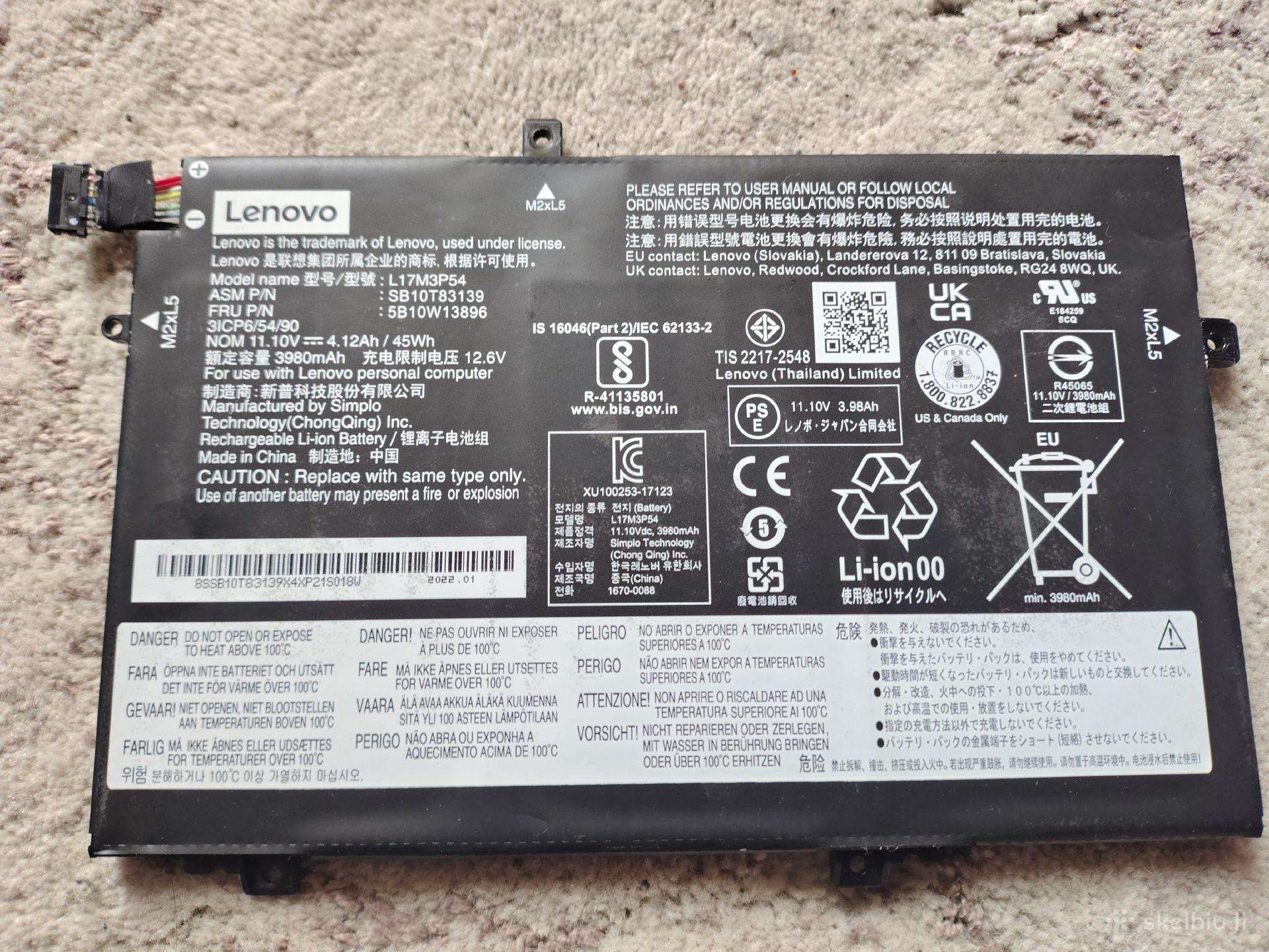 Lenovo L17m3p54 baterija – naudota, veikianti