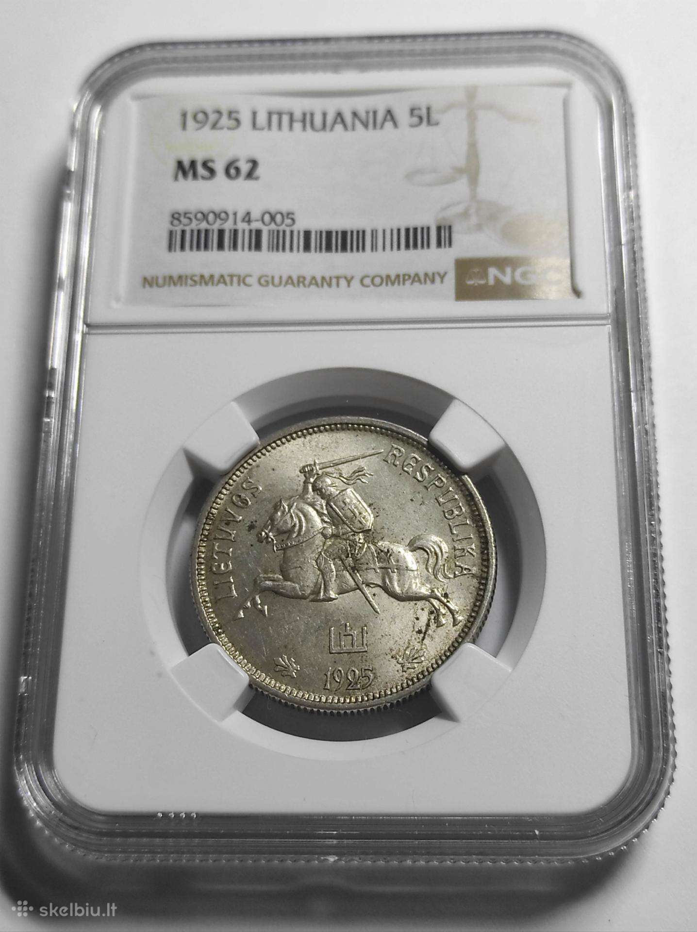 Lietuva 5 litai 1925 Ngc Ms62