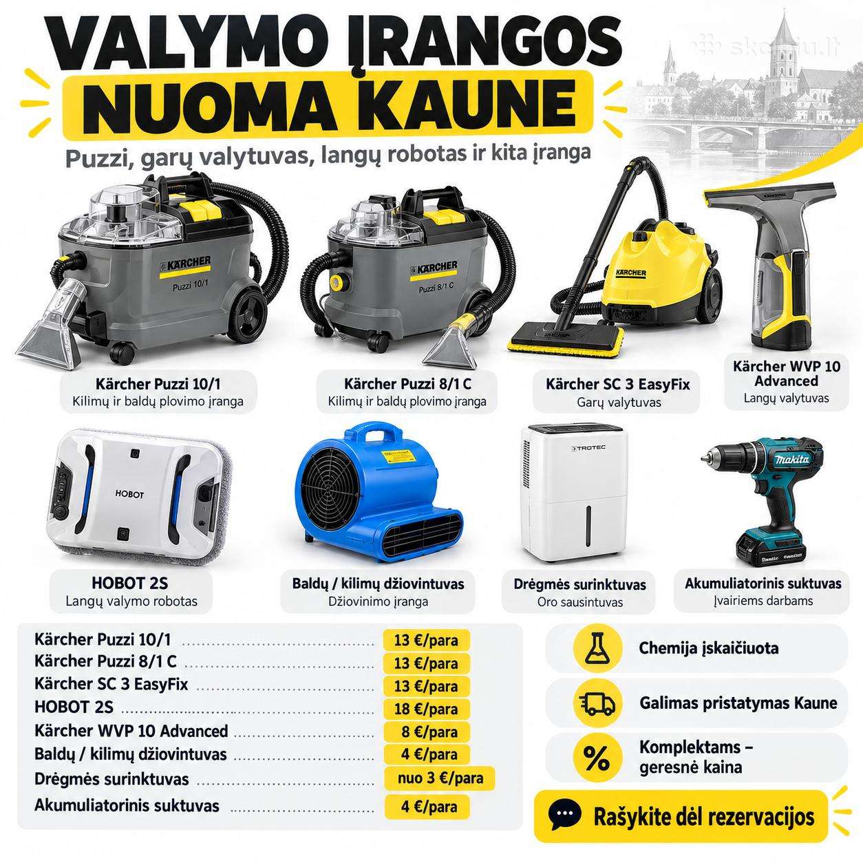 Valymo įrangos nuoma Kaune Kärcher Puzzi, Hobot