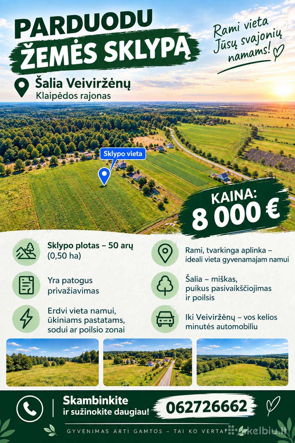 50 arų sklypas Veiviržėnuose